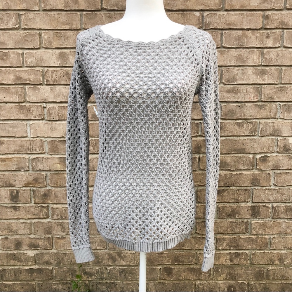 Loft: open knit gray sweater